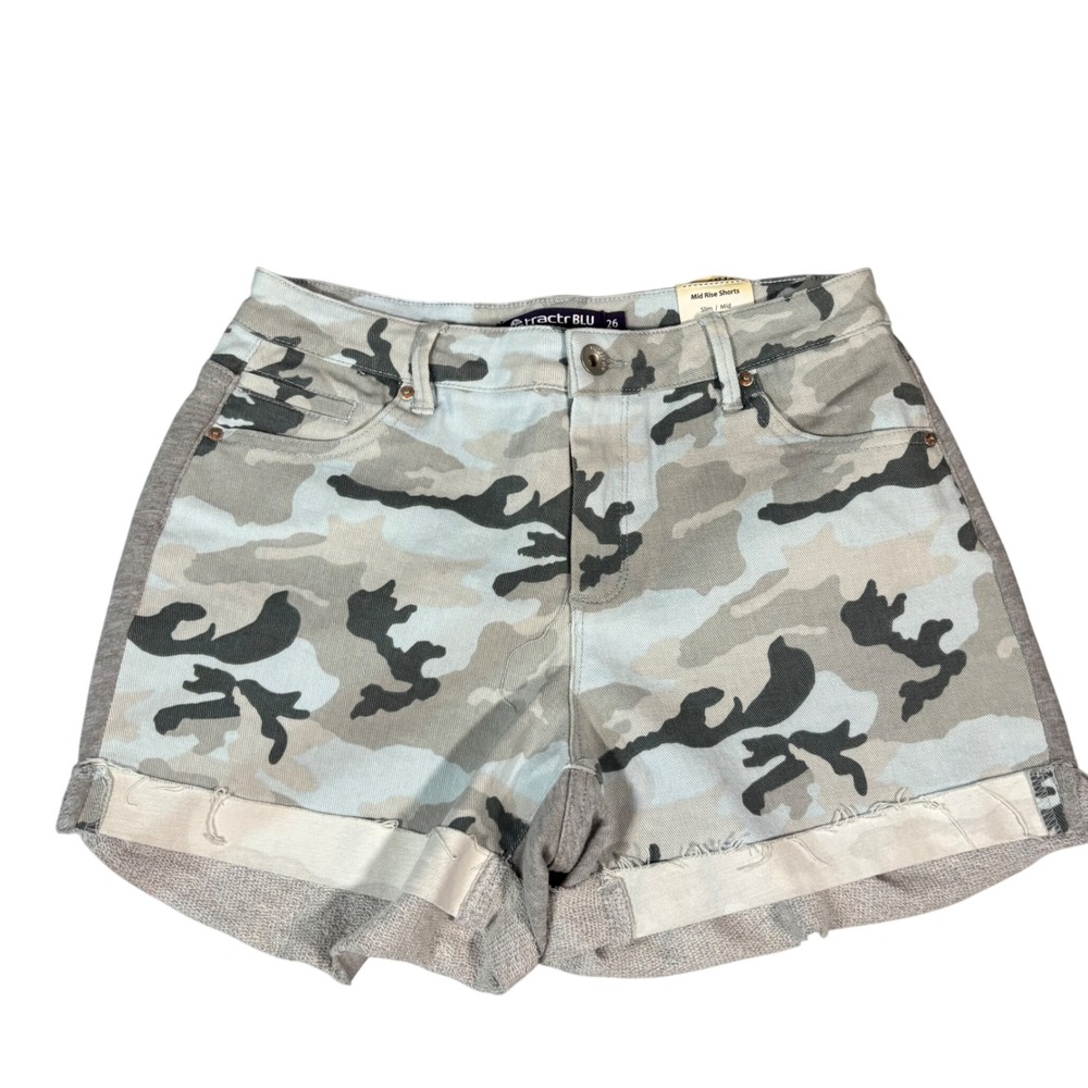 Tractr Blu Camo French Terry Shorts Girls Size 26 Gray‎ Camouflage Mid Rise Slim